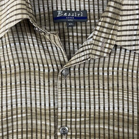 Bassiri UOMO USA Mens Brown XL Striped Abstract Geometric Print Button up Shirt - Picture 2 of 5
